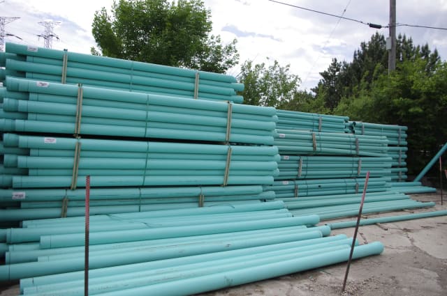 PVC pipe bundled in a construction supply yard
